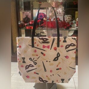 Kate Spade Pink and Black Tote Bag with Cosmetic Print